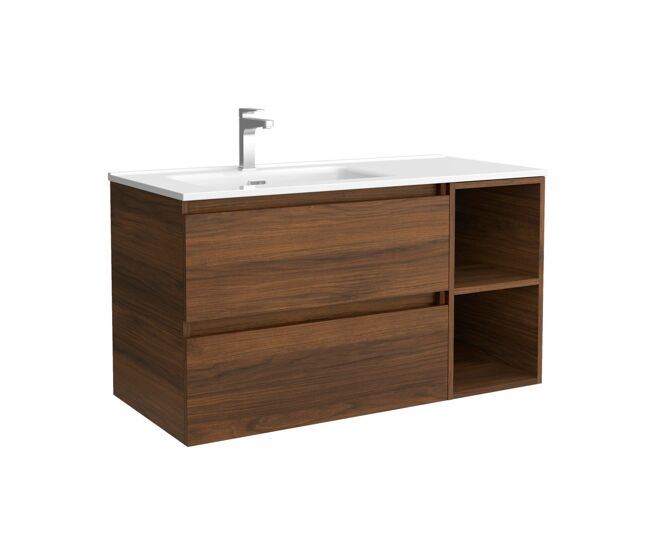 Mueble de baño bequia 100cm + coqueta 2 huecos derecha + lavabo cerámica | nogal |100x45x54