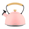 Briebe Pastel Chaleira de Indução com Apito, 2,3 L, Aço Inox, Retro, Vitrocerâmica, Gás, Cabo de Madeira, , Cor de rosa