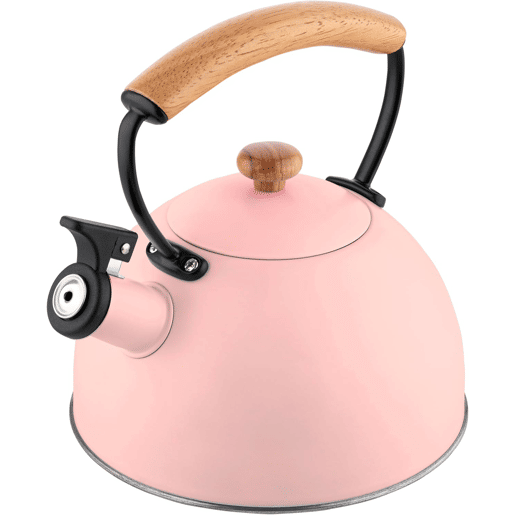 Briebe Pastel Chaleira de Indução com Apito, 2,3 L, Aço Inox, Retro, Vitrocerâmica, Gás, Cabo de Madeira, , Cor de rosa