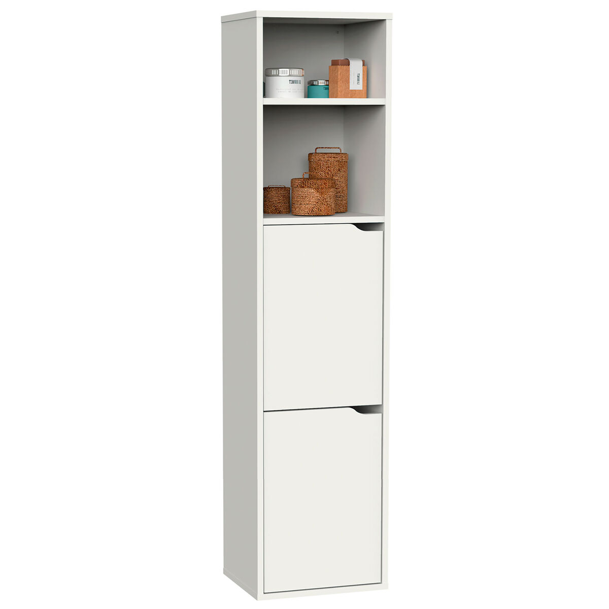 Briebe aura columna de baño, mueble auxiliar, armario alto estilo moderno 150x36,5x30 cm espacio almacenaje, , blanco
