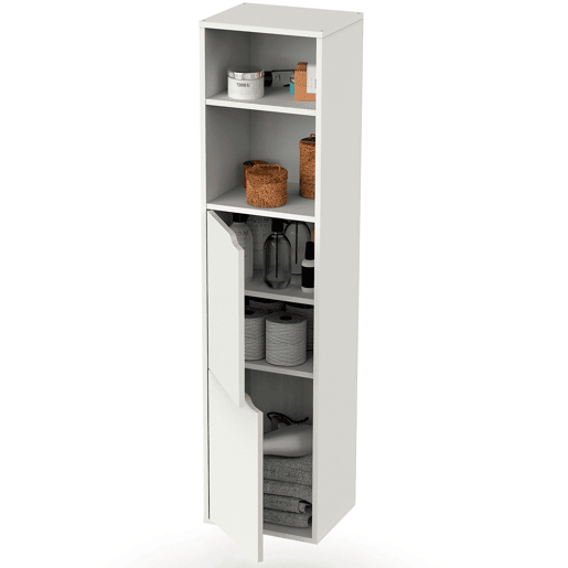 Briebe Aura Coluna Casa de Banho, Móvel Auxiliar Armazenamento, Suspenso ou de Chão 150x36,5x30 cm, 2 Prateleiras, 2 Portas, , Branco