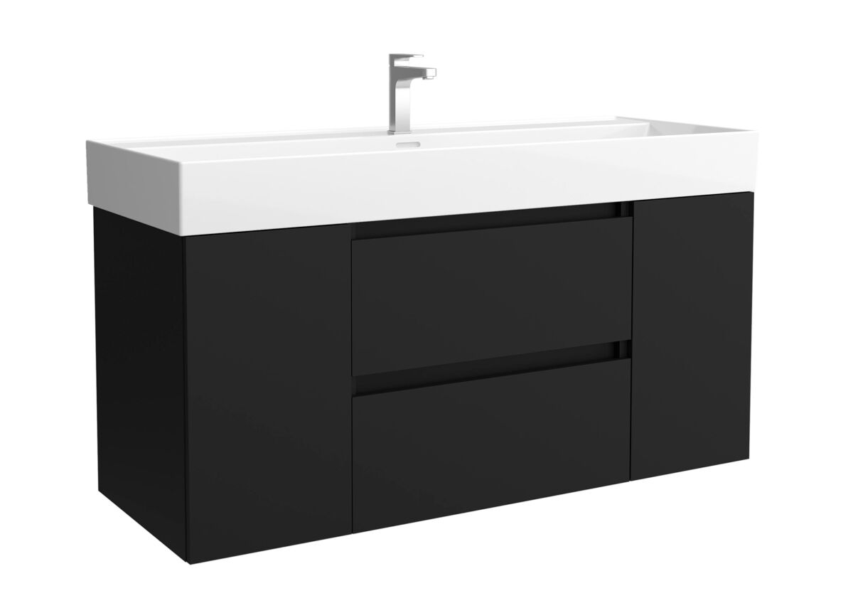 Mueble de baño bequia 120cm + coqueta 1 puerta centrado + lavabo cerámica | negro mate |120x45x66
