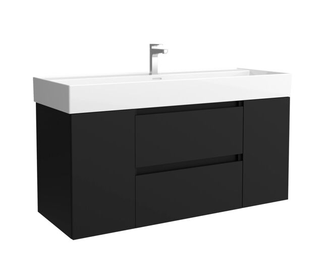 Mueble de baño bequia 120cm + coqueta 1 puerta centrado + lavabo cerámica | negro mate |120x45x66