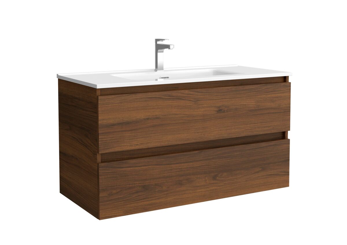 Mueble de baño bequia 100cm + lavabo cerámica | nogal|100x45x54