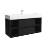 Móveis Bequia 120cm + 2 Móveis de Arrumação Centrados + Lavatório Cerâmico | Cor Preto Mate | 120x45x66