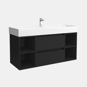 Móveis Bequia 120cm + 2 Móveis de Arrumação Centrados + Lavatório Cerâmico | Cor Preto Mate | 120x45x66