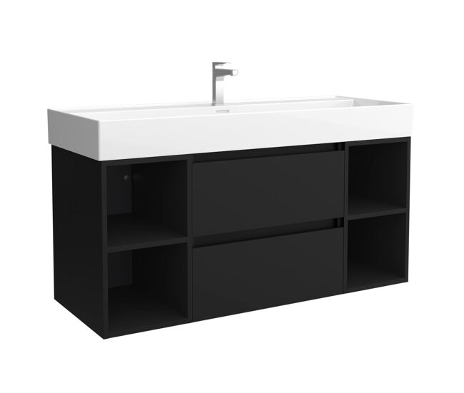 Mueble de baño bequia 120cm + coqueta 2 huecos centrado + lavabo cerámica | negro mate |120x45x66