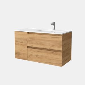 Móveis Bequia 90cm + 1 Sofá Porta Esquerda + Pia Cerâmica | Cor Carvalho África | 90x45x54