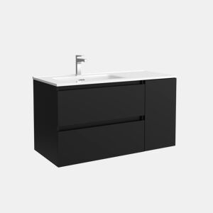 Móveis Bequia 100cm + 1 Coquete Porta Direita + Pia Cerâmica | Cor Preto Fosco | 100x45x54