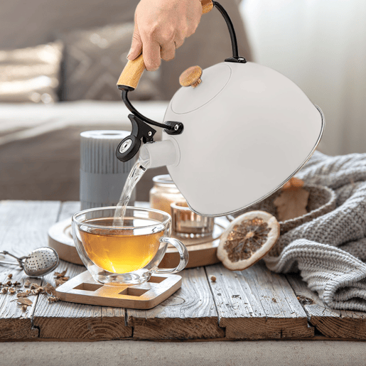 Briebe Nordic Chaleira de Indução com Apito, 2,3 L, Aço Inox, Vitrocerâmica, Gás, Cabo de Madeira, , Branco