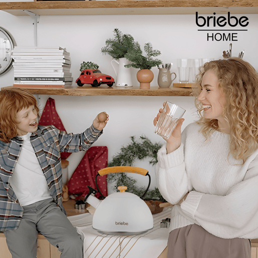 Briebe Nordic Chaleira de Indução com Apito, 2,3 L, Aço Inox, Vitrocerâmica, Gás, Cabo de Madeira, , Branco