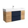 Móveis Bequia 120cm + 1 Armário de Porta Central + Pia Cerâmica |Azul Acetinado  Carvalho Africano |120x45x66