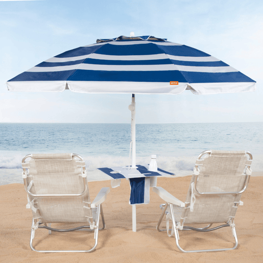 Aktive Guarda-sol de praia anti-vento 8 varetas 210 cm riscas azuis com mesa