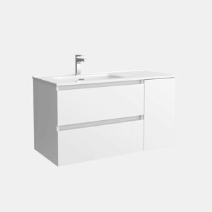 Móveis Bequia 100cm + 1 Coquete Porta Direita + Pia Cerâmica | Cor Branco Mate | 100x45x54