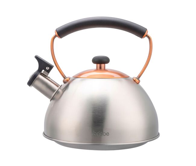 Briebe i-bronze tetera con silbato, hervidor de agua 2,3l, inducción, acero inox, vintage, mango cool touch, , acero inoxidable