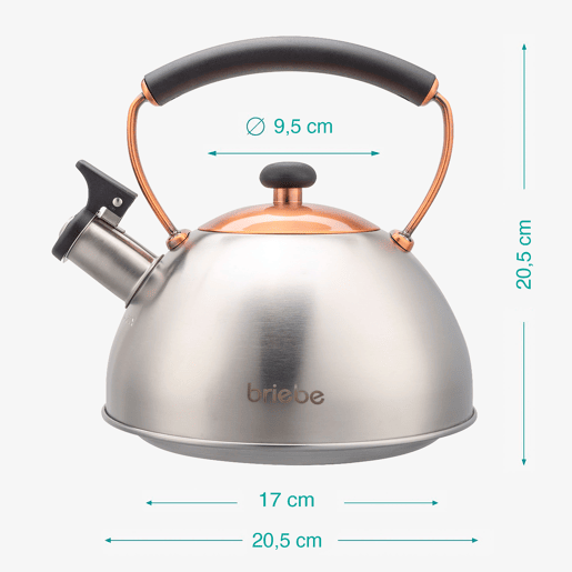 Briebe I-Bronze Chaleira de Indução com Apito, 2,3 L, Aço Inox, Retro, Vitrocerâmica, Gás, Cabo em Baquelite, , Inox Bronze