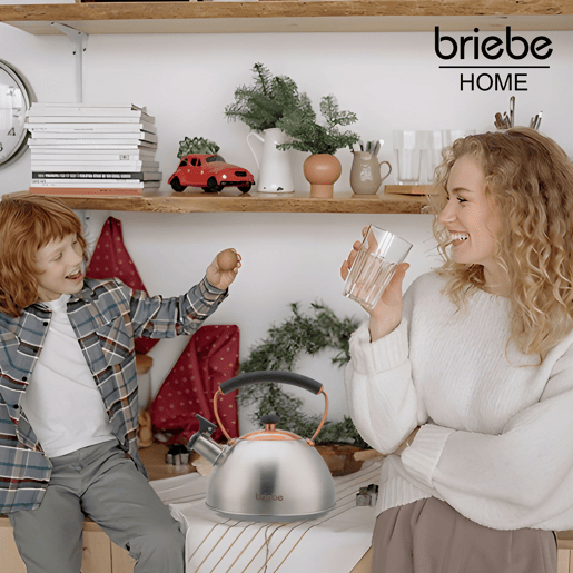 Briebe I-Bronze Chaleira de Indução com Apito, 2,3 L, Aço Inox, Retro, Vitrocerâmica, Gás, Cabo em Baquelite, , Inox Bronze