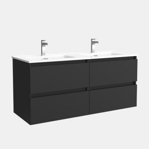 Móveis de banheiro Bequia 160cm + pia MineralSolid Vilna | Cor preto fosco | 160x45x54