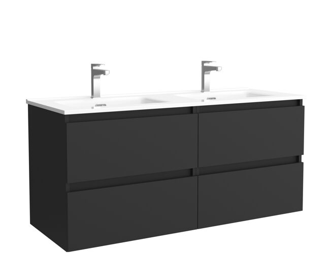 Mueble de baño bequia 160cm + lavabo mineralsolid | negro mate|160x45x54