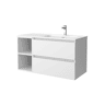 Móveis Bequia 90cm + 2 compartimentos esquerdos + lavatório em cerâmica | Cor branco mate | 90x45x54