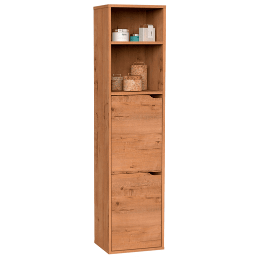 Briebe Aura Coluna Casa de Banho, Móvel Auxiliar Armazenamento, Suspenso ou de Chão 150x36,5x30 cm, 2 Prateleiras, 2 Portas, , Madeira