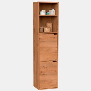 Briebe Aura Coluna Casa de Banho, Móvel Auxiliar Armazenamento, Suspenso ou de Chão 150x36,5x30 cm, 2 Prateleiras, 2 Portas, , Madeira