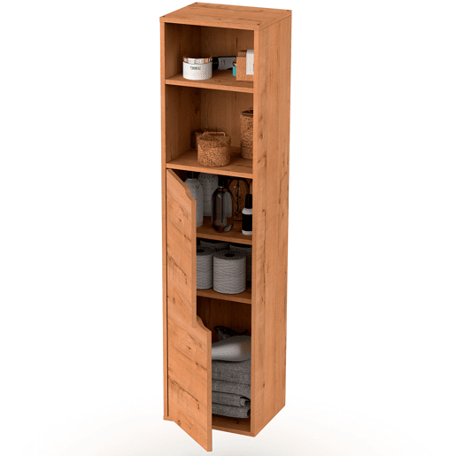 Briebe Aura Coluna Casa de Banho, Móvel Auxiliar Armazenamento, Suspenso ou de Chão 150x36,5x30 cm, 2 Prateleiras, 2 Portas, , Madeira