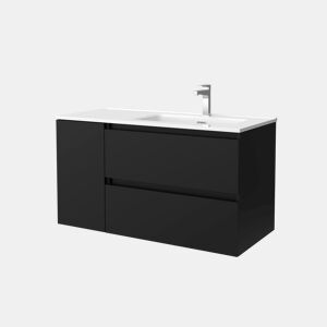 Móveis Bequia 100cm + 1 Coquete Porta Esquerda + Pia Cerâmica | Cor Preto Fosco | 100x45x54