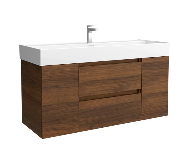 Mueble de baño bequia 120cm + coqueta 1 puerta centrado + lavabo cerámica | nogal |120x45x66