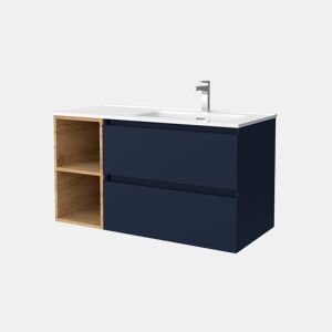 Móveis Bequia 100cm + 2 compartimentos esquerdos + lavatório de cerâmica |Azul Cetim Carvalho Africano |100x45x54