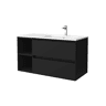 Móveis Bequia 90cm + 2 compartimentos esquerdos + lavatório em cerâmica | Cor Preto Mate | 90x45x54