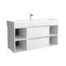 Móveis Bequia 120cm + 2 Móveis de Arrumação Centrados + Lavatório Cerâmico | Cor Branco Mate | 120x45x66