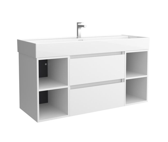 Mueble de baño bequia 120cm + coqueta 2 huecos centrado + lavabo cerámica | blanco mate |120x45x66
