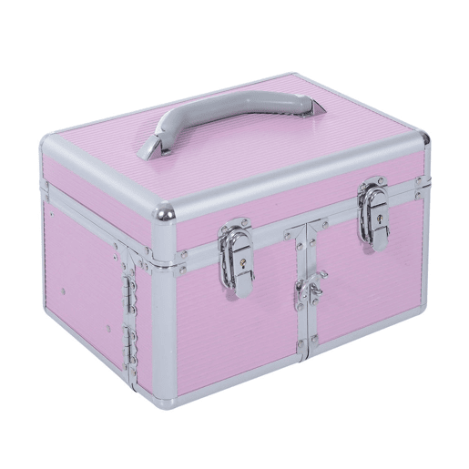 HOMCOM Estojo de Maquilhagem Organizador de Cosméticos Profissional Maleta de Maquilhagem Caixa de Produtos de Beleza Portátil com Compartimentos 29x21x20 cm Rosa