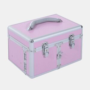 HOMCOM Estojo de Maquilhagem Organizador de Cosméticos Profissional Maleta de Maquilhagem Caixa de Produtos de Beleza Portátil com Compartimentos 29x21x20 cm Rosa