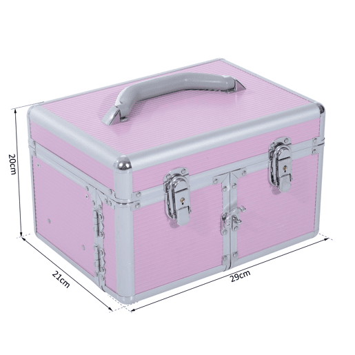 HOMCOM Estojo de Maquilhagem Organizador de Cosméticos Profissional Maleta de Maquilhagem Caixa de Produtos de Beleza Portátil com Compartimentos 29x21x20 cm Rosa
