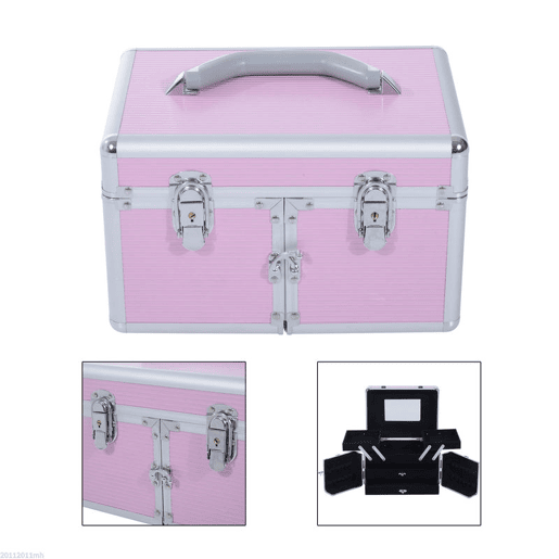 HOMCOM Estojo de Maquilhagem Organizador de Cosméticos Profissional Maleta de Maquilhagem Caixa de Produtos de Beleza Portátil com Compartimentos 29x21x20 cm Rosa