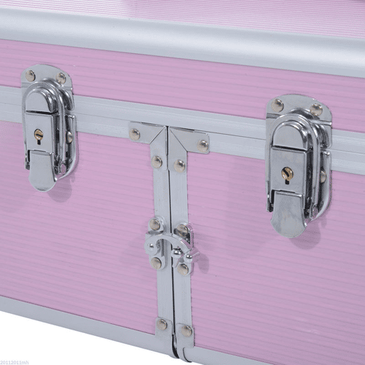 HOMCOM Estojo de Maquilhagem Organizador de Cosméticos Profissional Maleta de Maquilhagem Caixa de Produtos de Beleza Portátil com Compartimentos 29x21x20 cm Rosa