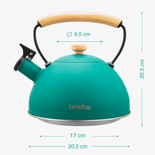 Briebe Nordic Chaleira de Indução com Apito, 2,3 L, Aço Inox, Vitrocerâmica, Gás, Cabo de Madeira, , Verde