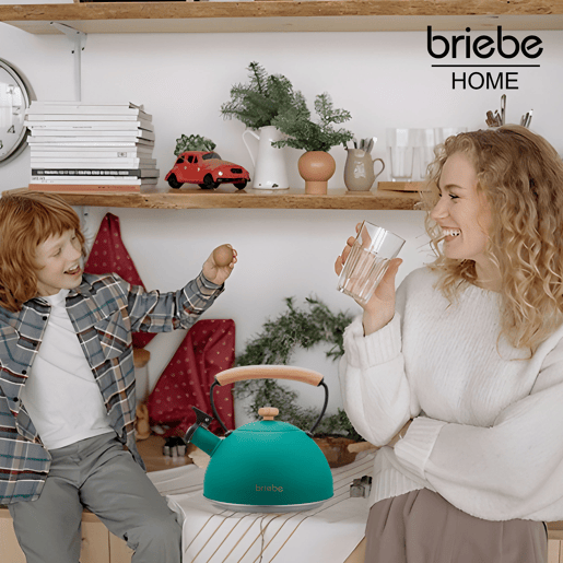 Briebe Nordic Chaleira de Indução com Apito, 2,3 L, Aço Inox, Vitrocerâmica, Gás, Cabo de Madeira, , Verde