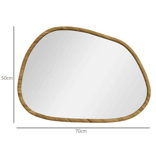 HOMCOM Espelho de Parede Decorativo 70x50 cm Espelho de Casa de Banho com Forma Irregular e Moldura de Madeira para Sala Entrada Corredor Horizontal ou Vertical Natural