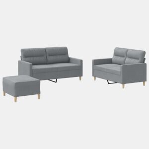 vidaXL 3 pcs conjunto de sofás com almofadões tecido cinzento-claro