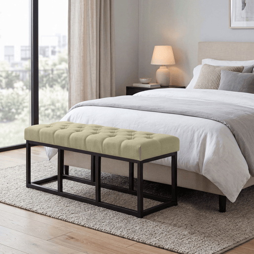 Taburete Pie de Cama Amun Tela & Negro Gris topo 38X100X46 cm