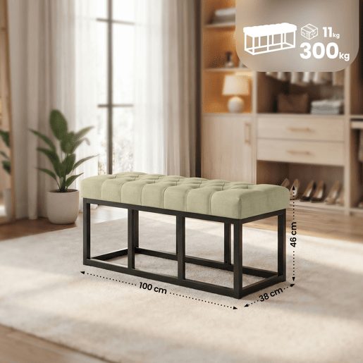 Taburete Pie de Cama Amun Tela & Negro Gris topo 38X100X46 cm