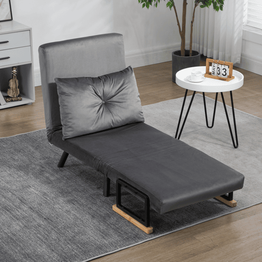 HOMCOM Poltrona Convertível em Cama Dobrável Poltrona 3 em 1 Convertível em Cama com Encosto Ajustável em 5 Níveis e Almofada Acolchoada para Escritório Sala de Estar Carga 120 kg 63x73x81 cm Cinza