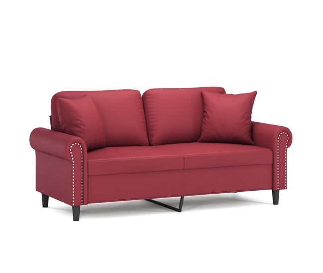 Vidaxl sofá de 2 plazas con cojines cuero sintético rojo tinto 140 cm