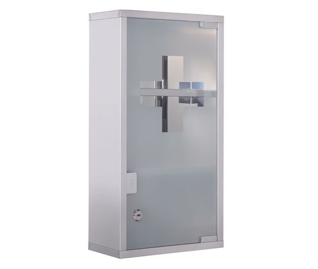 Homcom armario de medicinas botiquín gabinete de primero auxilios acero inox 3 estantes caja colgante de pared con cerradura 25x12x48cm