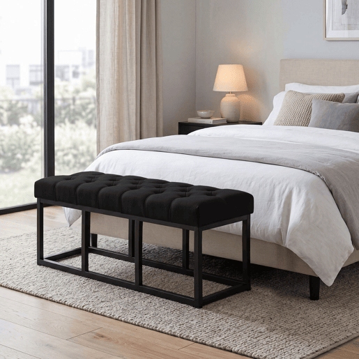 Taburete Pie de Cama Amun Tela & Negro Negro 38X100X46 cm