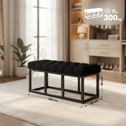 Taburete Pie de Cama Amun Tela & Negro Negro 38X100X46 cm