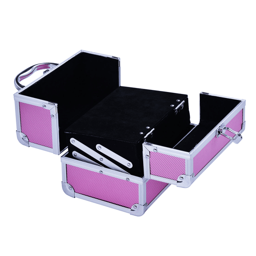 HOMCOM Estojo de Maquiagem Profissional Portátil de Cosméticos com Bandejas de 3 Níveis e Espelho 2 Chaves para Porta-Joias Manicure 15x15x20cm Rosa